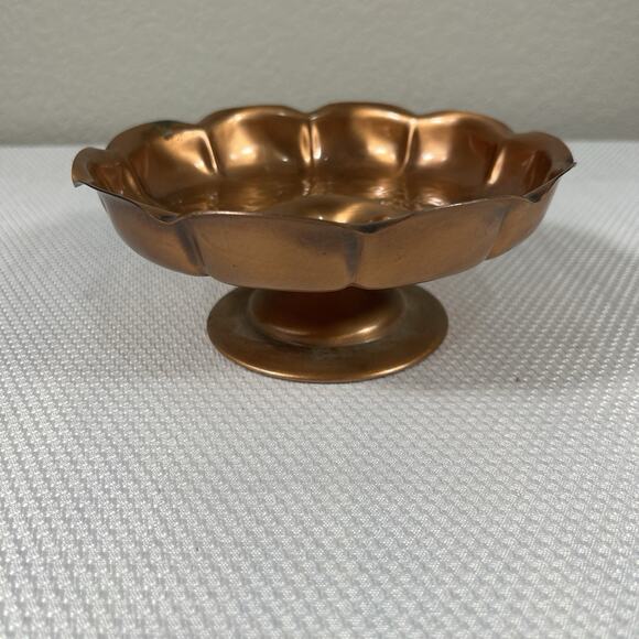 Metal 5” X 2” Scalloped Copper Pedestal Candy Dish - Picture 2 of 7